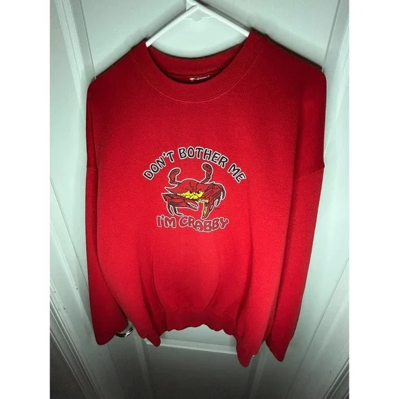 Vintage Y2k "Don't Bother Me I'm Crabby" Crab Animal Swratshirt Mens Large - Picture 6 of 9